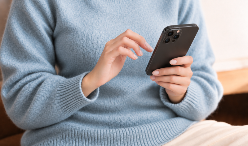 Cozy Blue Sweater Smartphone Moment